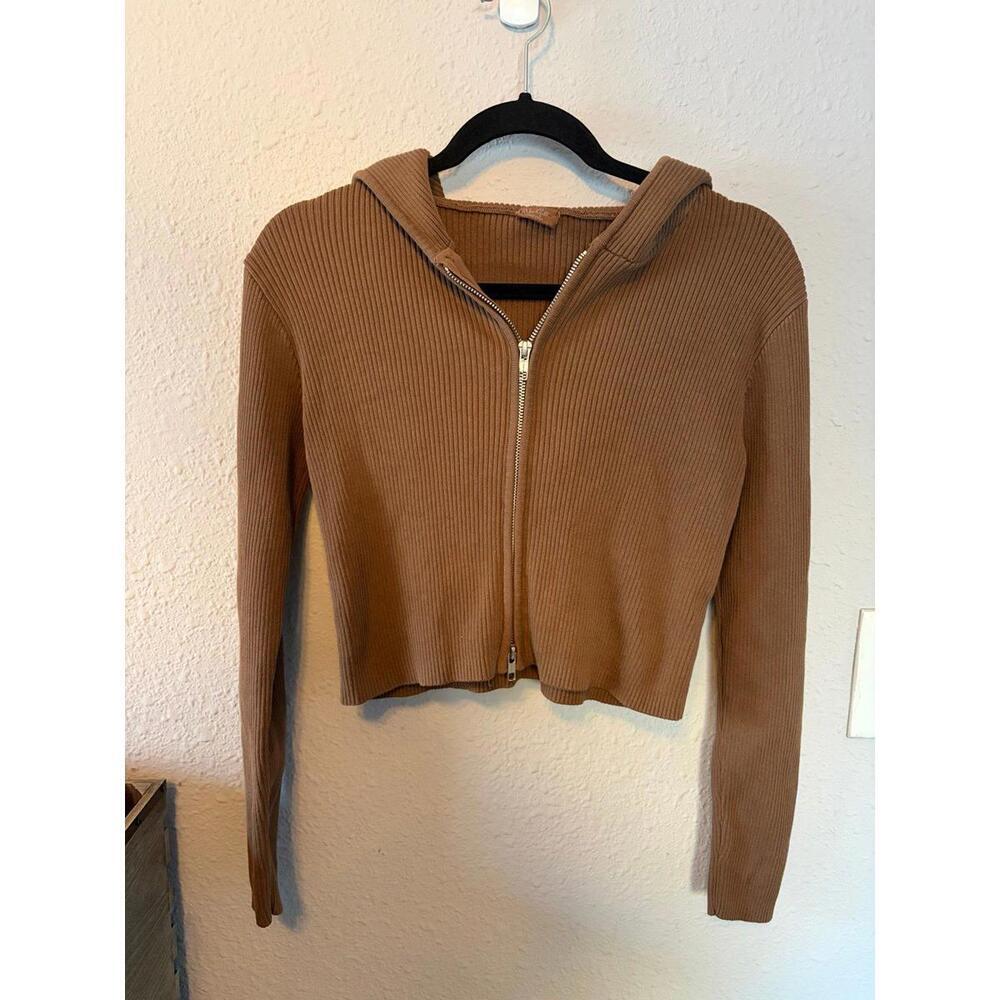 John Galt (Pacsun) brown ribbed hooded cropped full zip. Best for a S/M